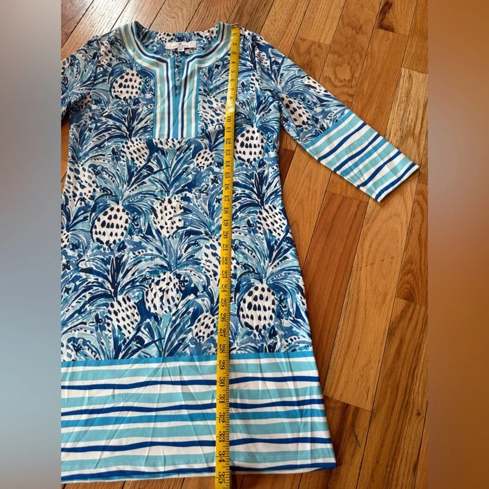 Jean-Pierre Klifa Paris 3/4 Sleeve Sheath Dress Pineapple Blue Green Women Sz XS - Picture 14 of 14